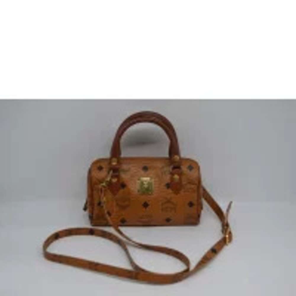 MCM Visetos Logogram Leather Handbag Cognac B